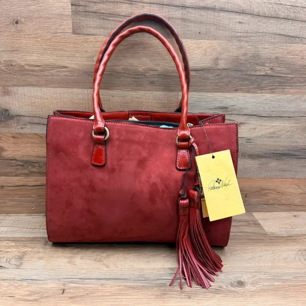 Patricia Nash Sz Medium Leather Primrose Satchel Red Handbag